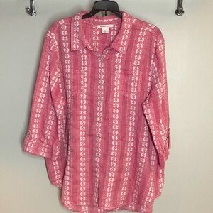 Allison Daley Red & White Weave Button-down